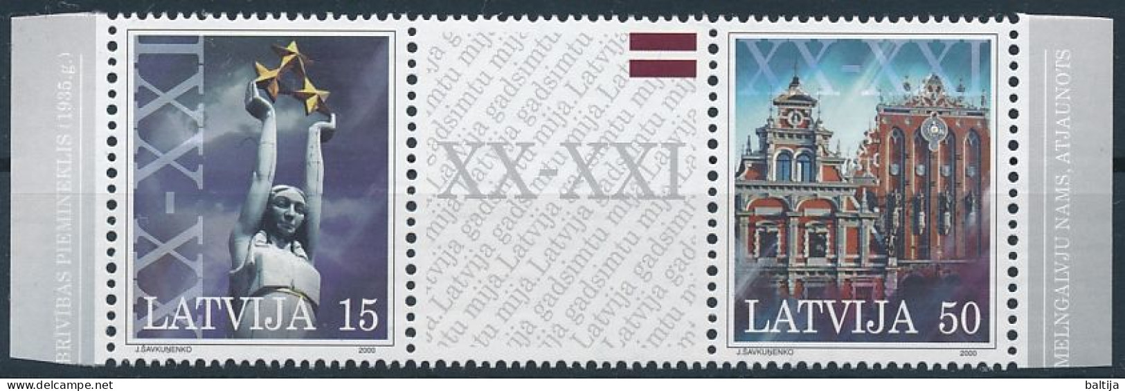 Mi 529-530 A ** MNH / Turn Of The Millennium, Freedom Monument, House Of The Blackheads, Flag - Letonia