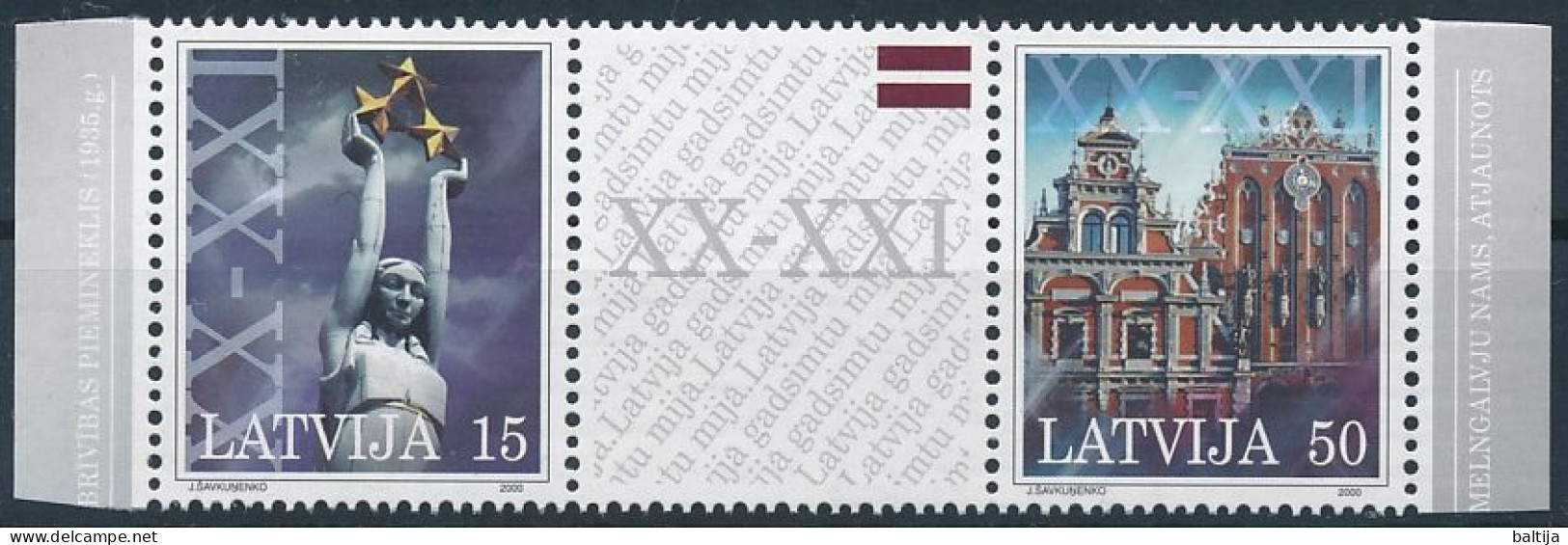 Mi 529-530 A ** MNH / Turn Of The Millennium, Freedom Monument, House Of The Blackheads, Flag - Latvia