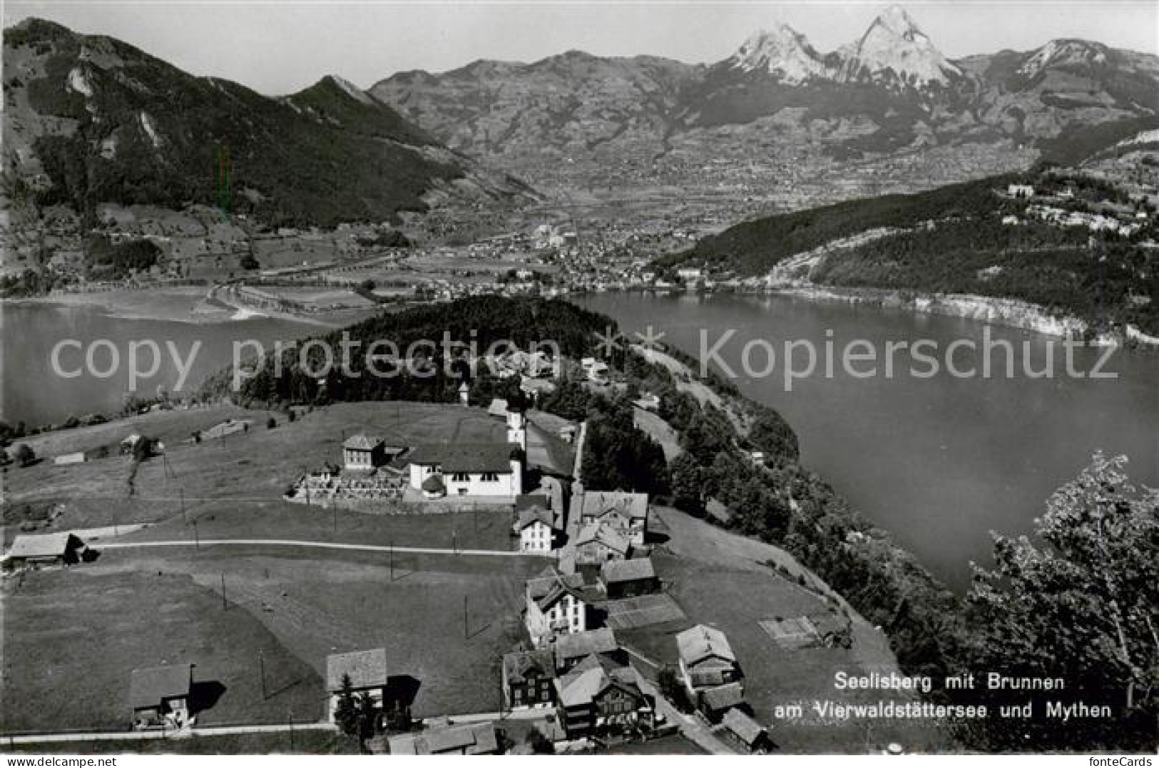 13835643 Seelisberg UR Mit Brunnen Am Vierwaldstaettersee Und Mythen Fliegeraufn - Autres & Non Classés