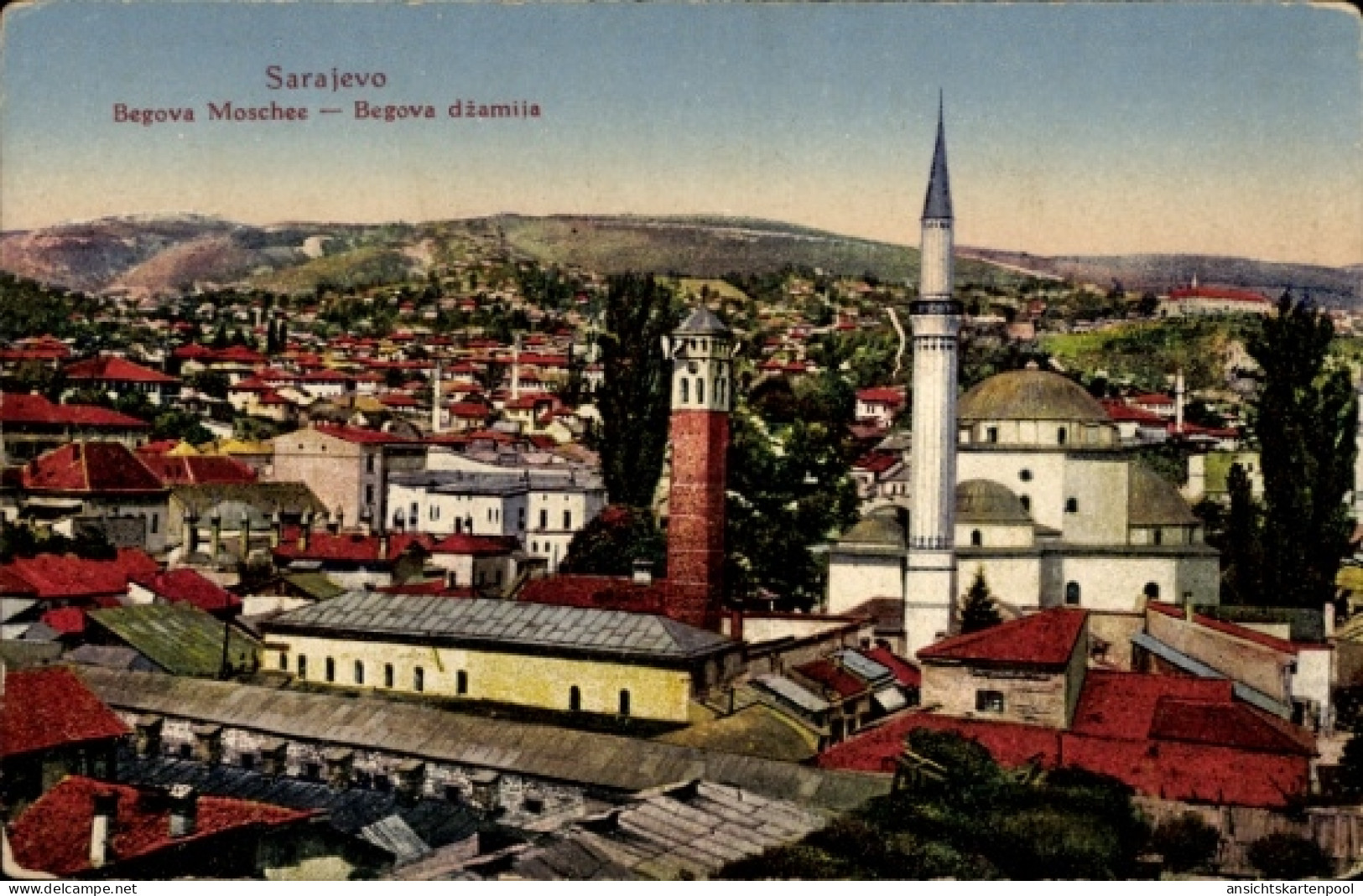 CPA Sarajevo Bosnien Herzegowina, Begova Moschee, Minarett, Stadtpanorama - Bosnia Erzegovina