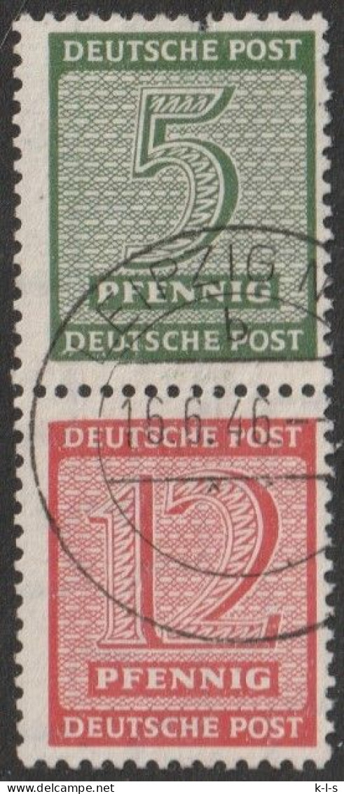 SBZ- West-Sachsen: 1945, Zusammendruck: Mi. Nr. S Zd 4, 128/132, 5/12 Pfg.  Freimarken: Ziffern.  Gestpl./used - Gebraucht