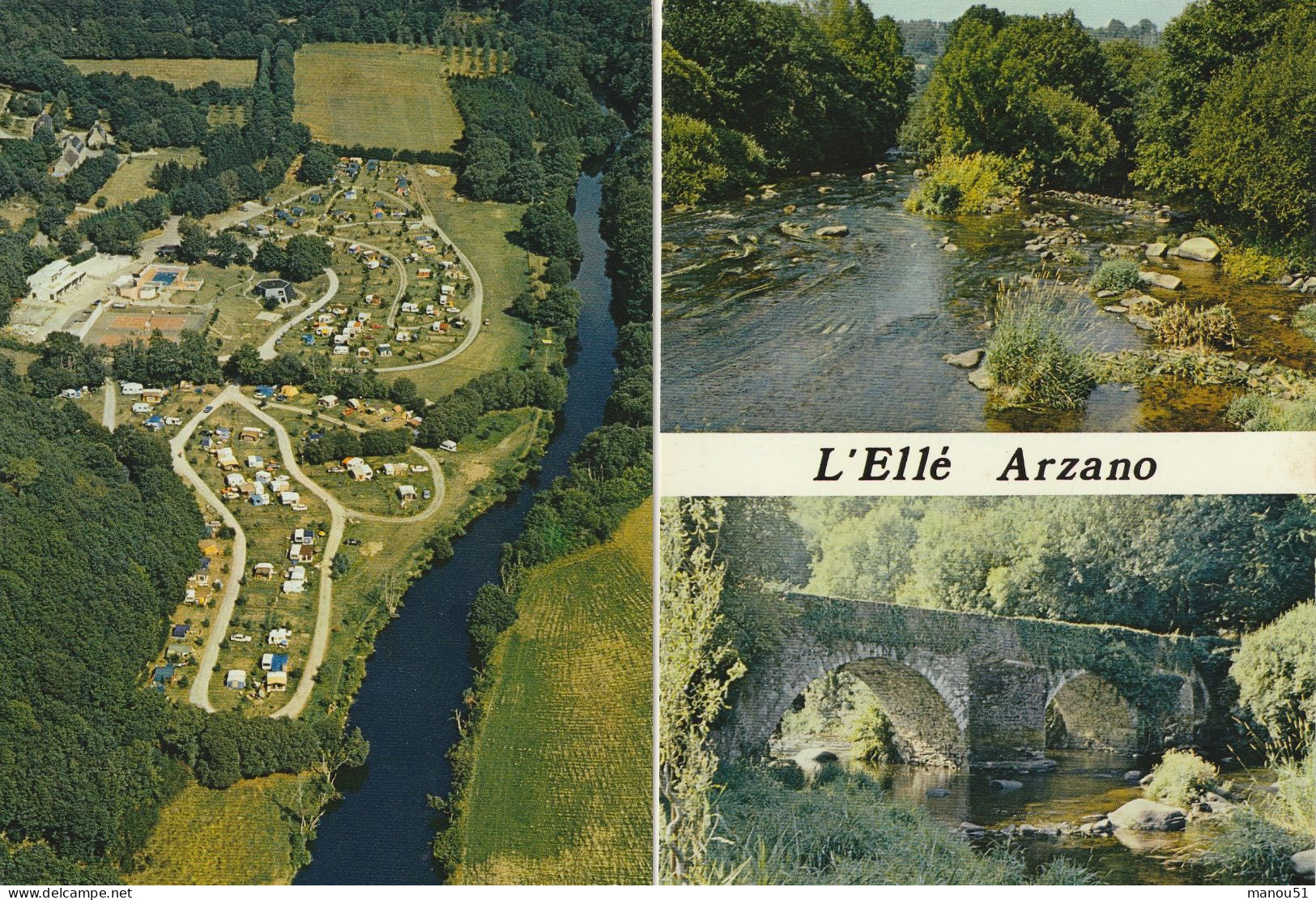 A Proximité De Quimperlé - 2 CPSM : ARZANO La Rivière, Le Pont Sur L'Ellé - Le Camping Ty Nadan à QUERRIEN - Quimperlé