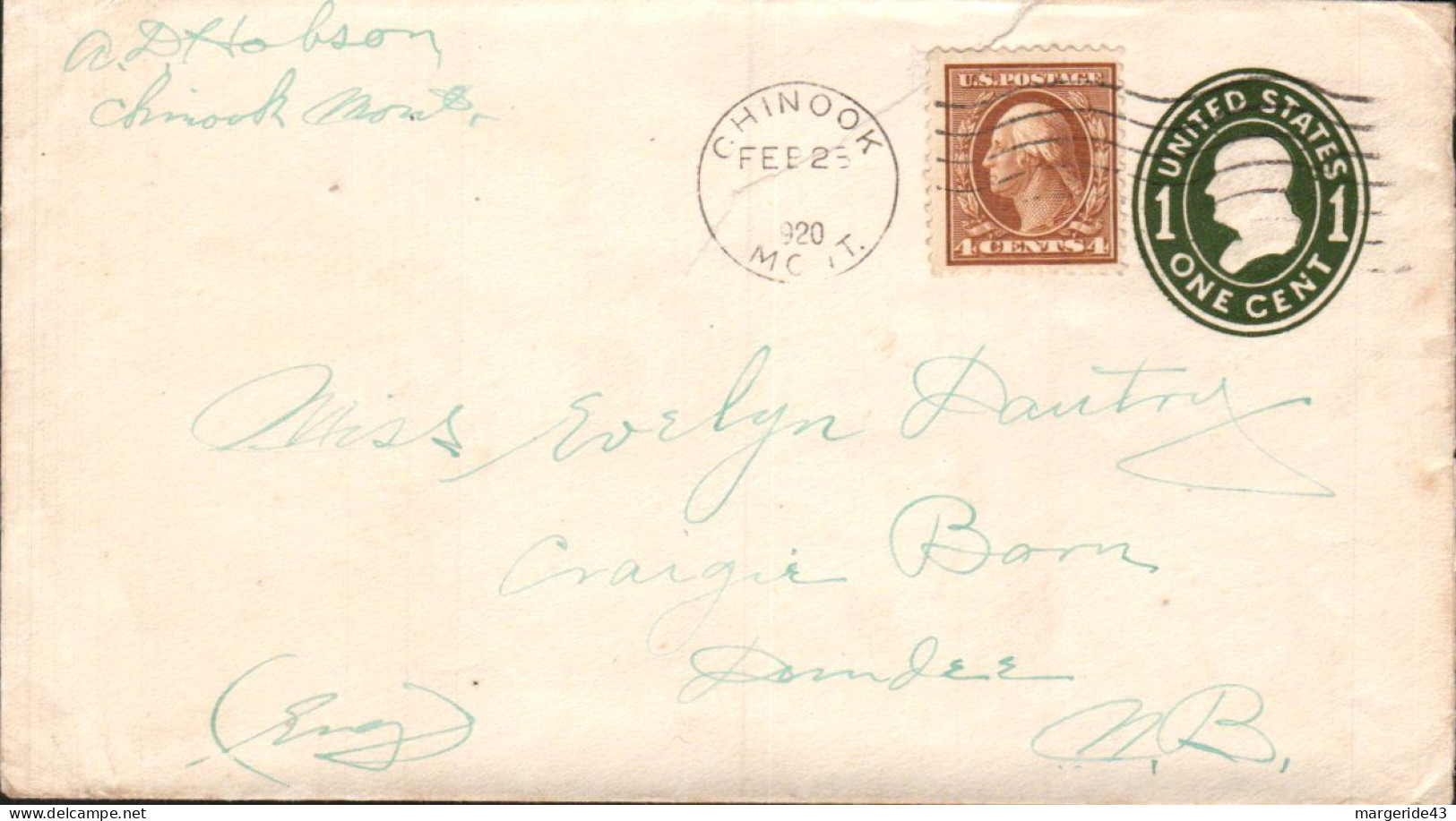 USA ETATS UNIS ENTIER LETTRE DE CHINOOK 1920 - Briefe U. Dokumente