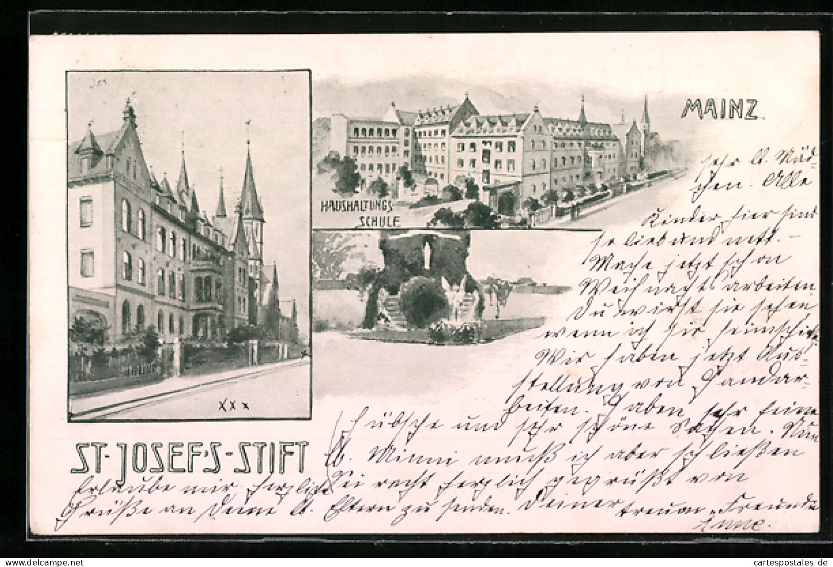 Künstler-AK Mainz, Strasse Am St. Josefs-Stift, Haushaltungsschule  - Mainz