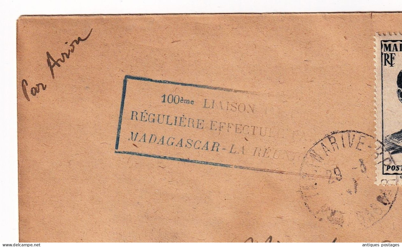 Lettre 1947 Madagascar La Réunion 100e Liaison Aérienne Antananarivo Tananarive Ile Maurice Quatre Bornes Mauritius - Airmail