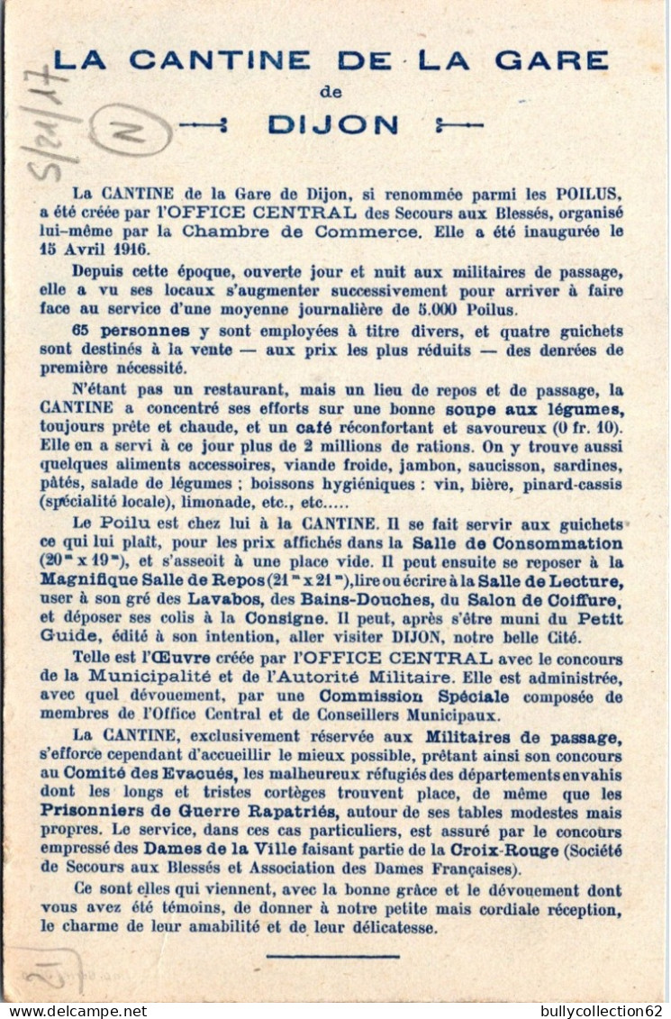 SELECTION -  DIJON  -  Office Centrale Des Secours Aux Blessés . La Cantine Des Permissionnaires De La Gare. - Dijon