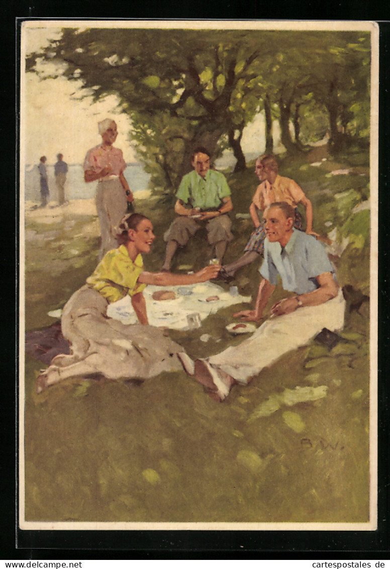 Künstler-AK Brynolf Wennerberg: Picknick Im Park, Reklame Für Indranthen  - Publicidad