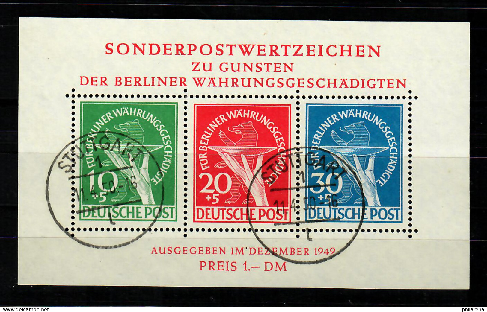 Berlin Block 1, Gestempelt Stuttgart 1950, BPP Attest - Used Stamps