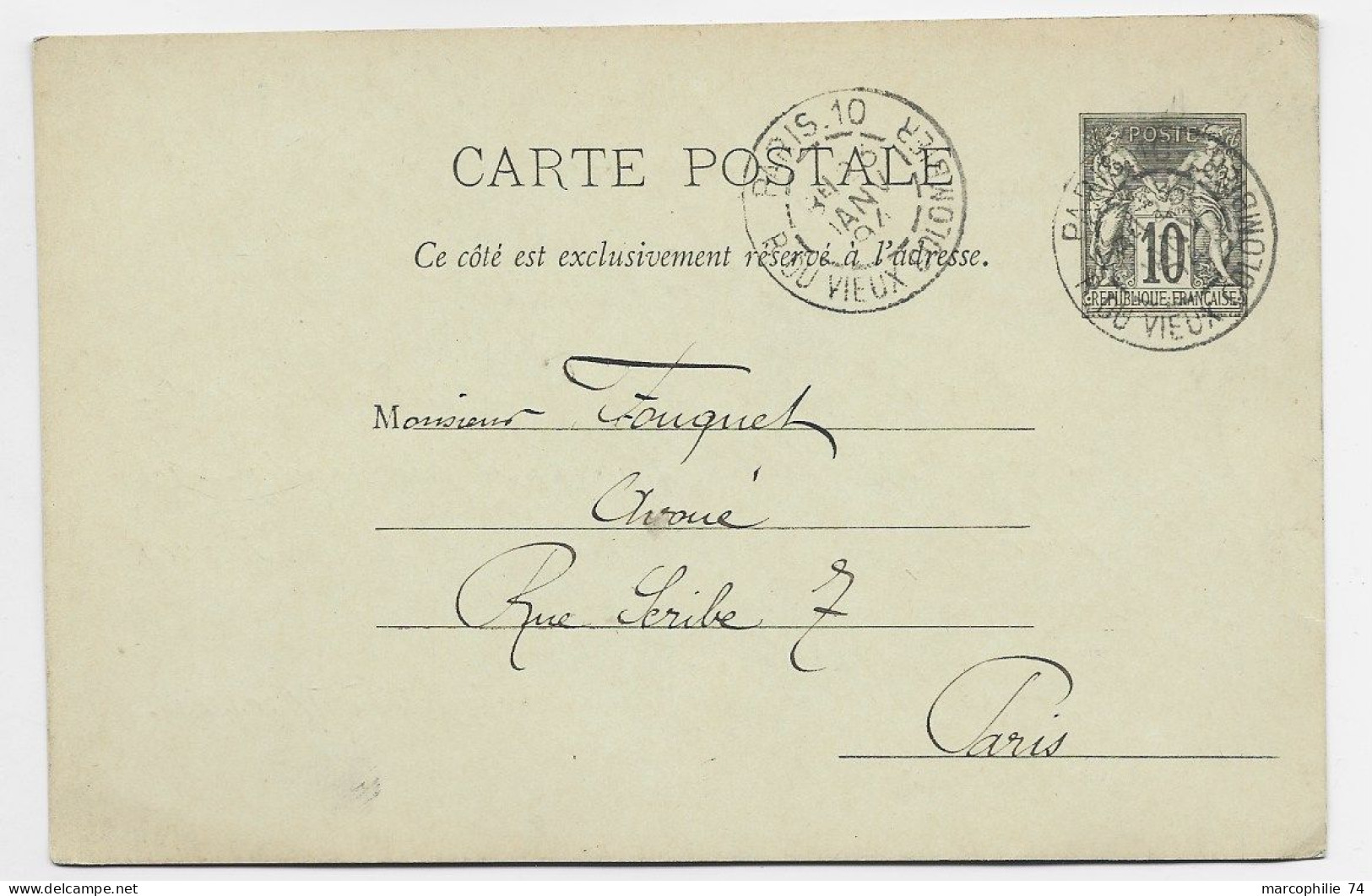 ENTIER SAGE 10C CP REPIQUAGE CH CAZAUX 6 RUE JEAN BART LUXEMBOURG 1894 + TYPE A PARIS 10 - Bijgewerkte Postkaarten  (voor 1995)