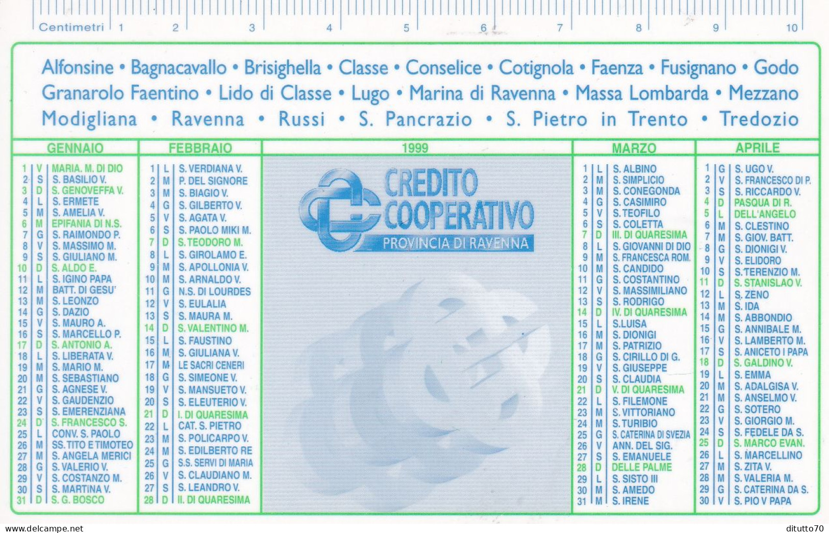 Calendarietto - Credito Cooperativo Provincia Di Ravenna - Anno 1999 - Tamaño Pequeño : 1991-00