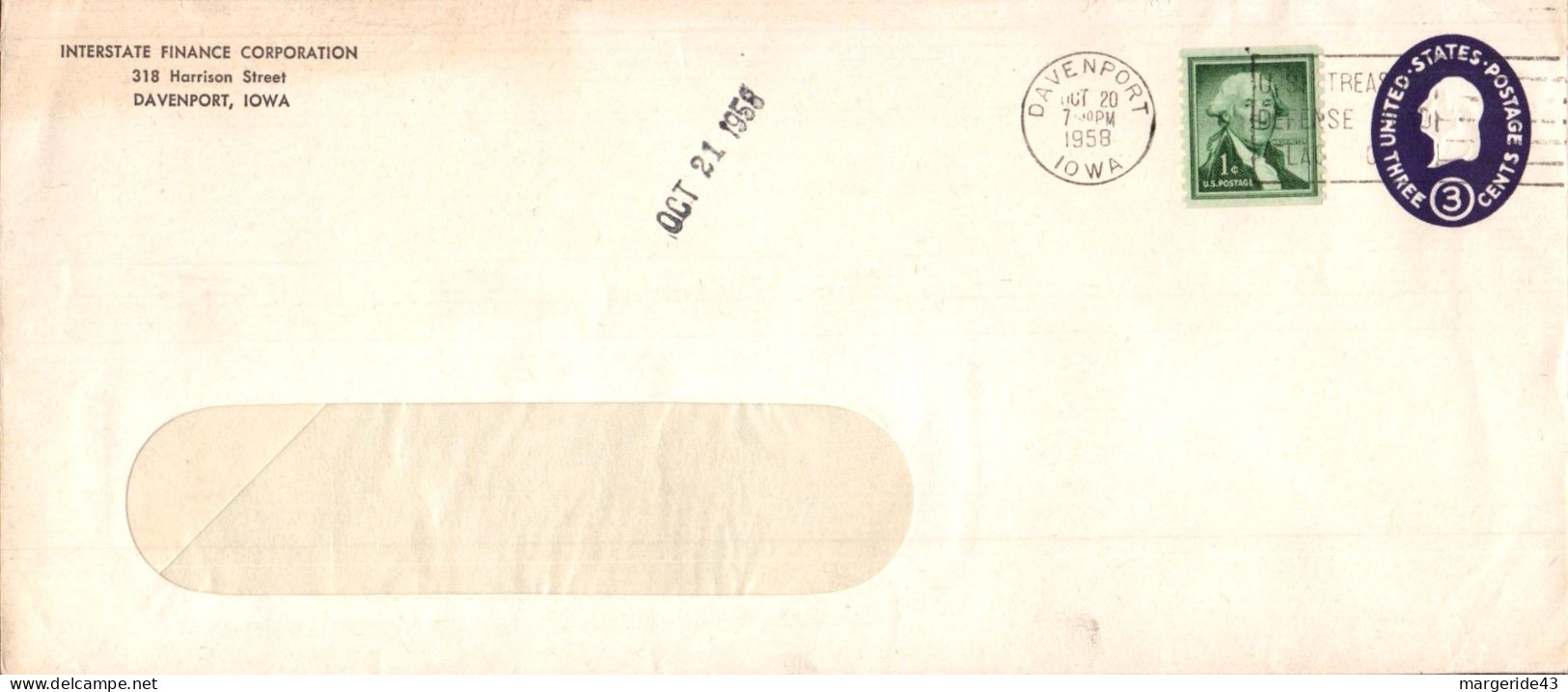 USA ETATS UNIS ENTIER LETTRE DE DAVENPORT 1958 - Storia Postale