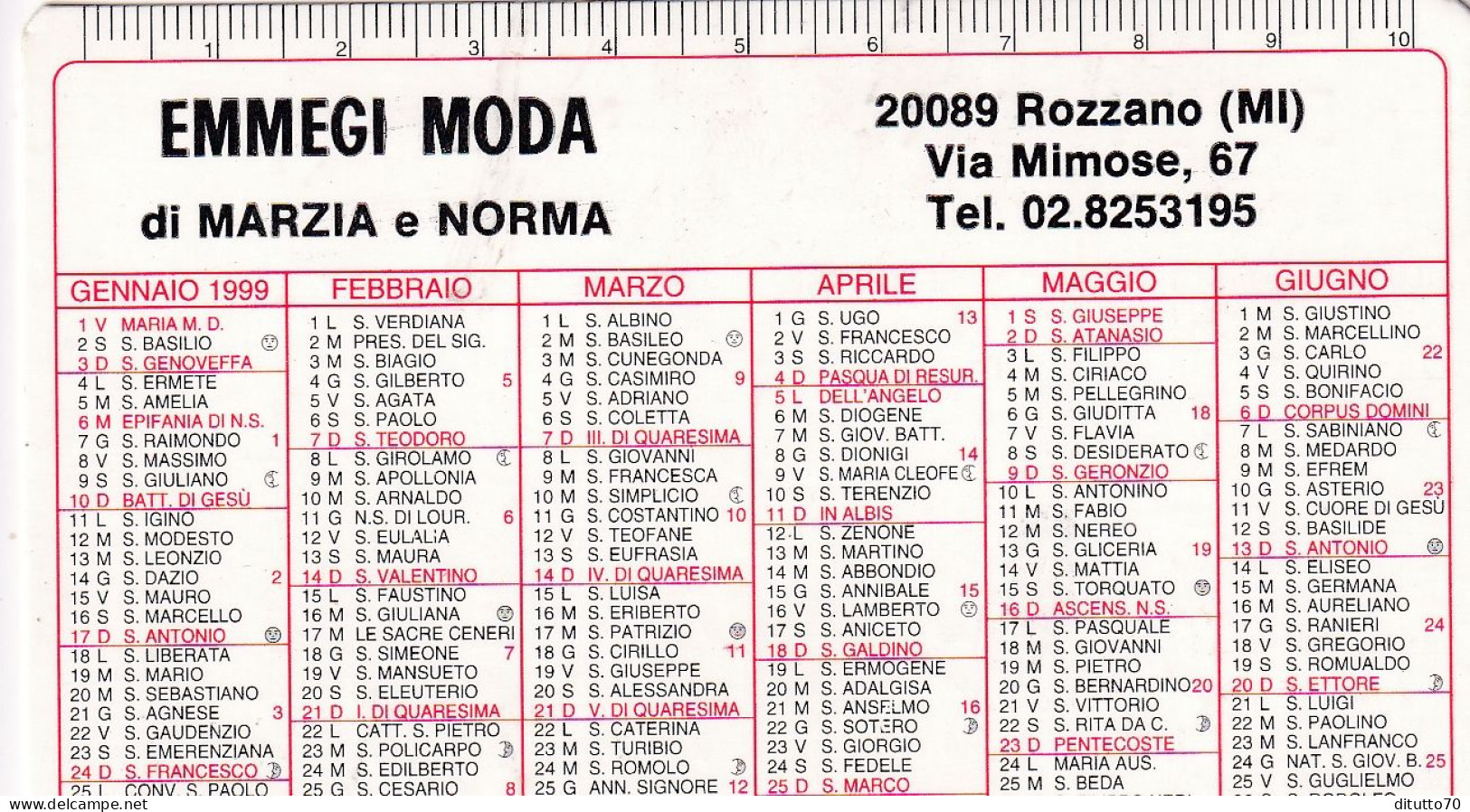 Calendarietto - EMMEGI MODA - Rozzano - Milano - Anno 1999 - Kleinformat : 1991-00