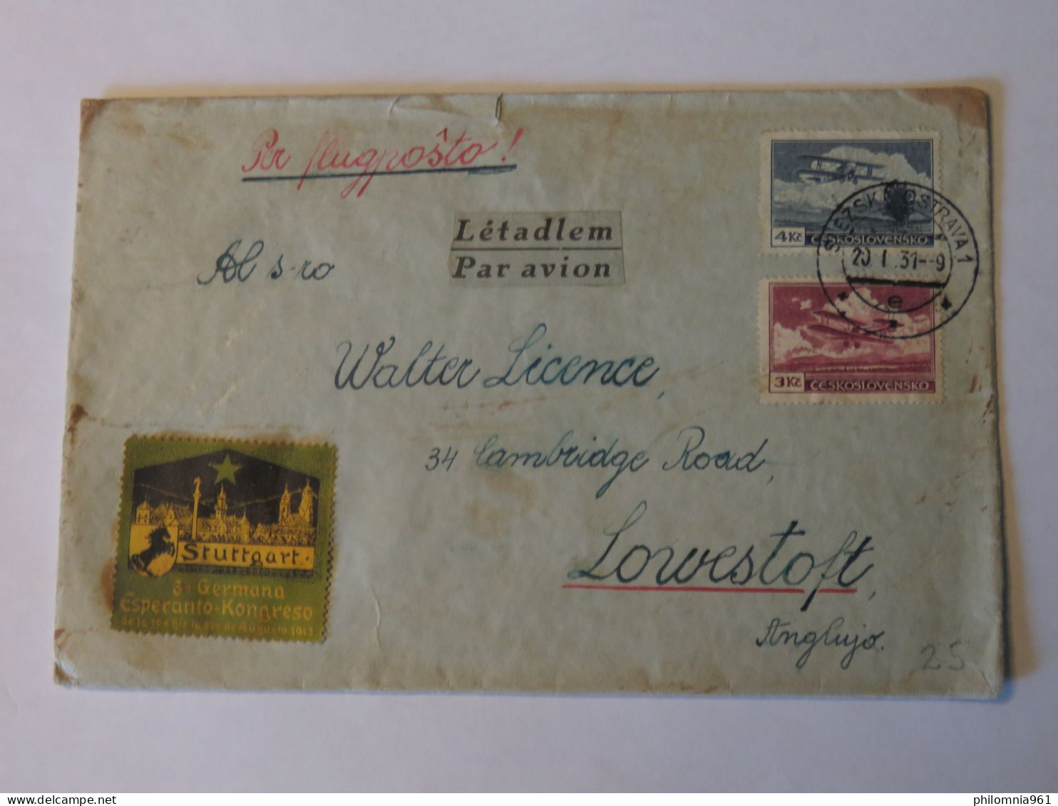 CZECHOSLOVAKIA  AIRMAIL COVER TO GREAT BRITAIN 1931 - Otros & Sin Clasificación