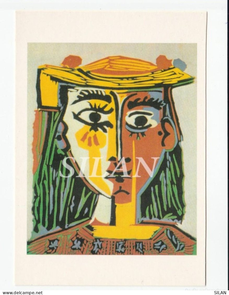 Postal Picasso, Museo Picasso Barcelona Impresa En Italia 1991 Mujer Con Sombrero/Carte Postale Picasso Femme Au Chapeau - Pintura & Cuadros