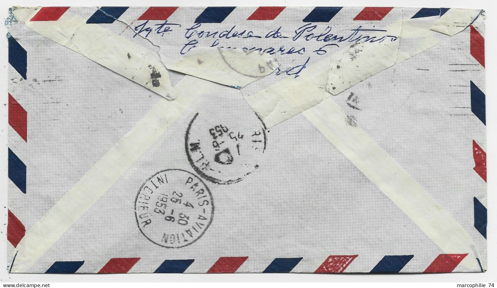 ESPANA 2PTAS +4PTAS DEFAUT LETTRE COVER AVION EXPRES MADRID 1953 TO FRANCE - Covers & Documents