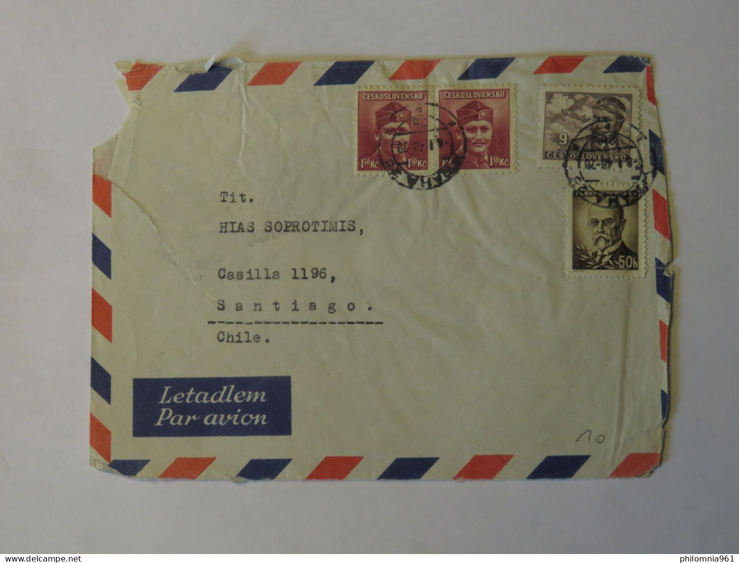 CZECHOSLOVAKIA  AIRMAIL COVER TO CHILE 1948 - Otros & Sin Clasificación