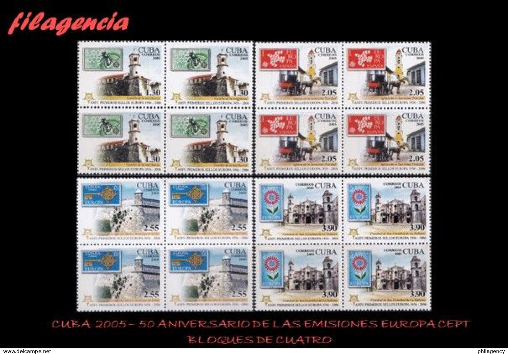 CUBA. BLOQUES DE CUATRO. 2005-33 CINCUENTENARIO DE LAS EMISIONES EUROPA CEPT. VERSIÓN DENTADA - Unused Stamps