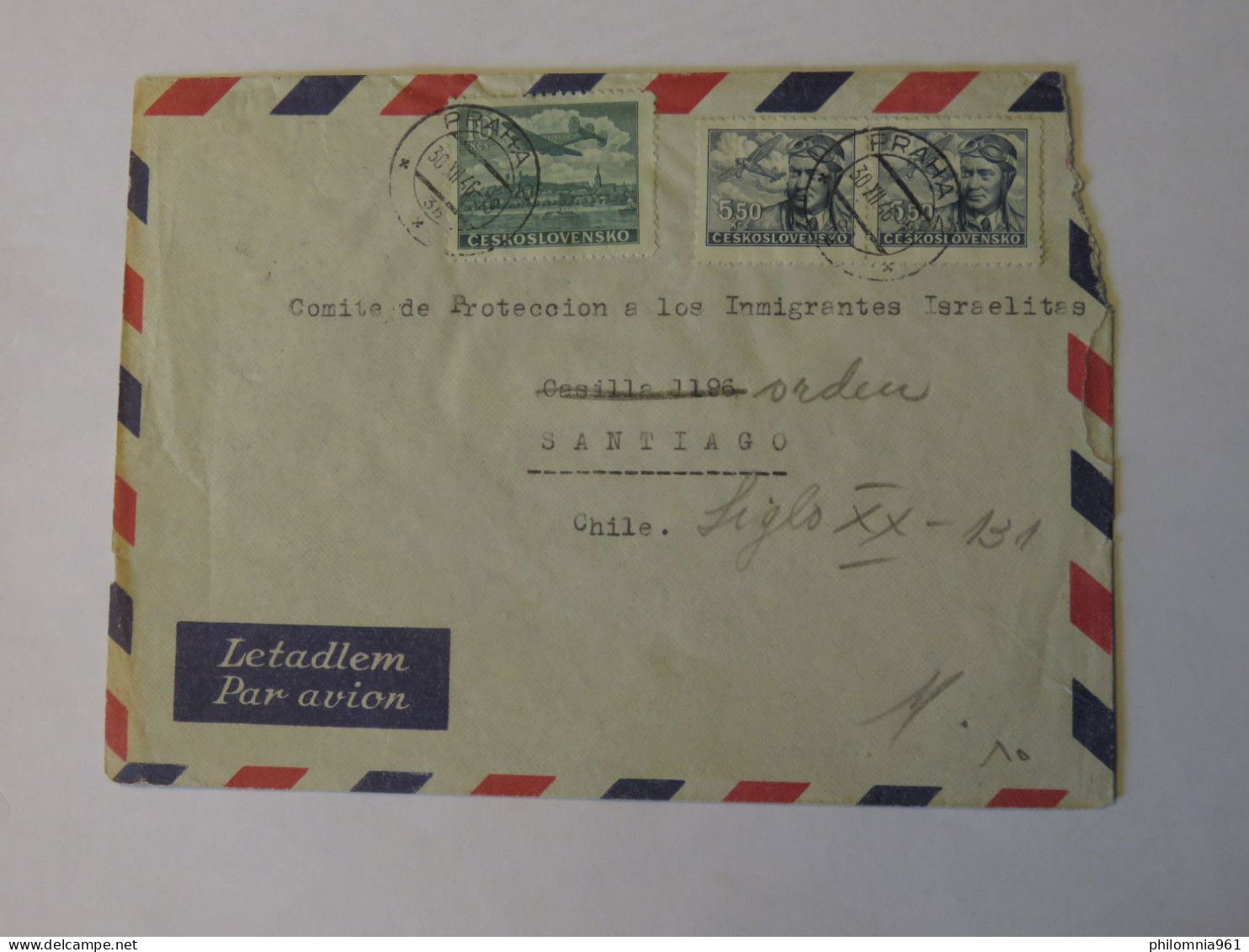 CZECHOSLOVAKIA  AIRMAIL COVER TO CHILE 1946 - Sonstige & Ohne Zuordnung