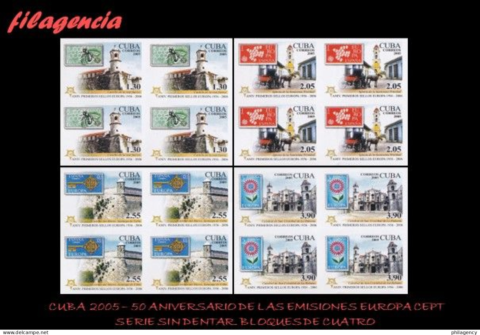 CUBA. BLOQUES DE CUATRO. 2005-33 CINCUENTENARIO DE LAS EMISIONES EUROPA CEPT. VERSIÓN SIN DENTAR - Nuevos