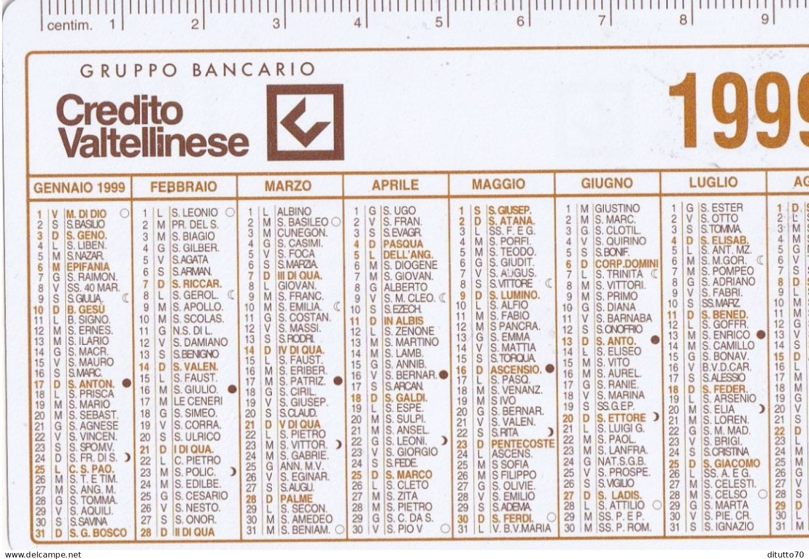 Calendarietto - Gruppo Bancario - Credito Valtellinese - Anno 1999 - Tamaño Pequeño : 1991-00