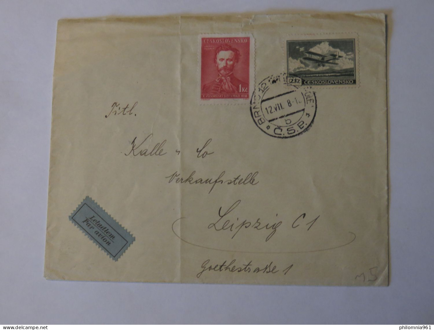 CZECHOSLOVAKIA  AIRMAIL COVER  1938 - Sonstige & Ohne Zuordnung