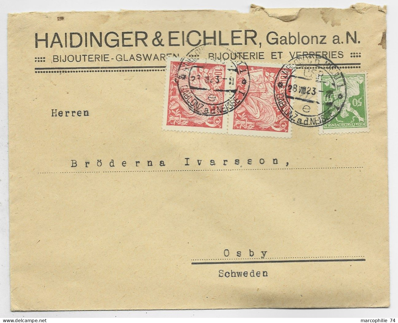 POLSKA POLAND LETTRE COVER ENTETE HAIDINGER BIJOUTERIE 1923 TO SWEDEN - Covers & Documents