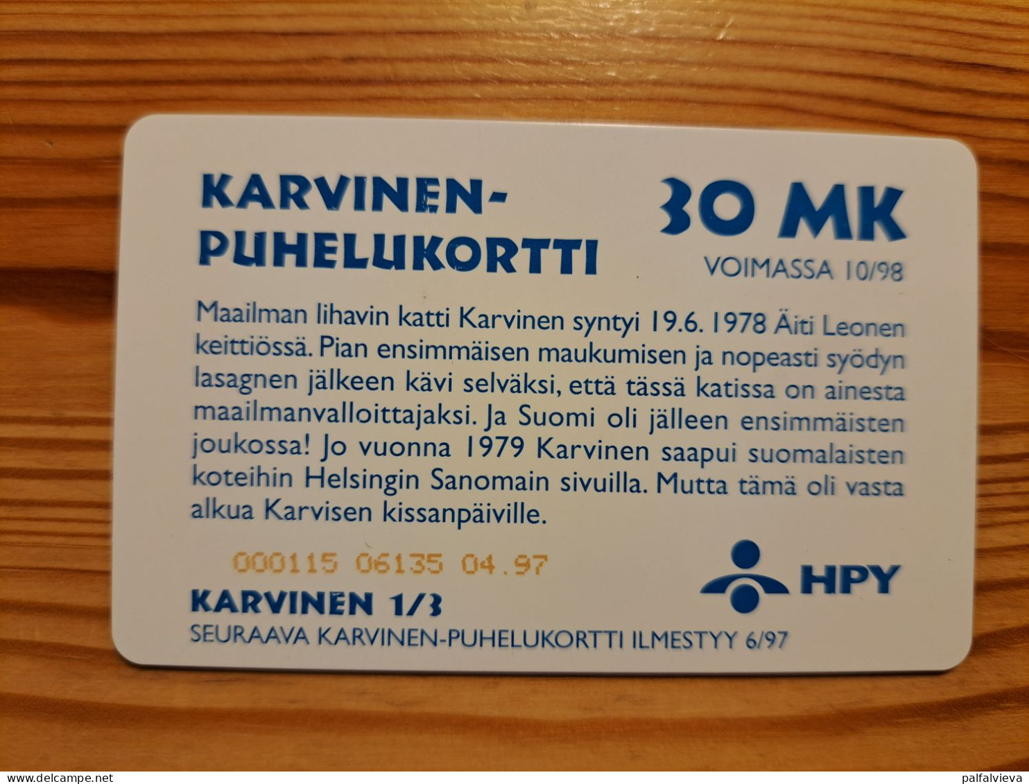 Phonecard Finland, HPY - Garfield - Finnland