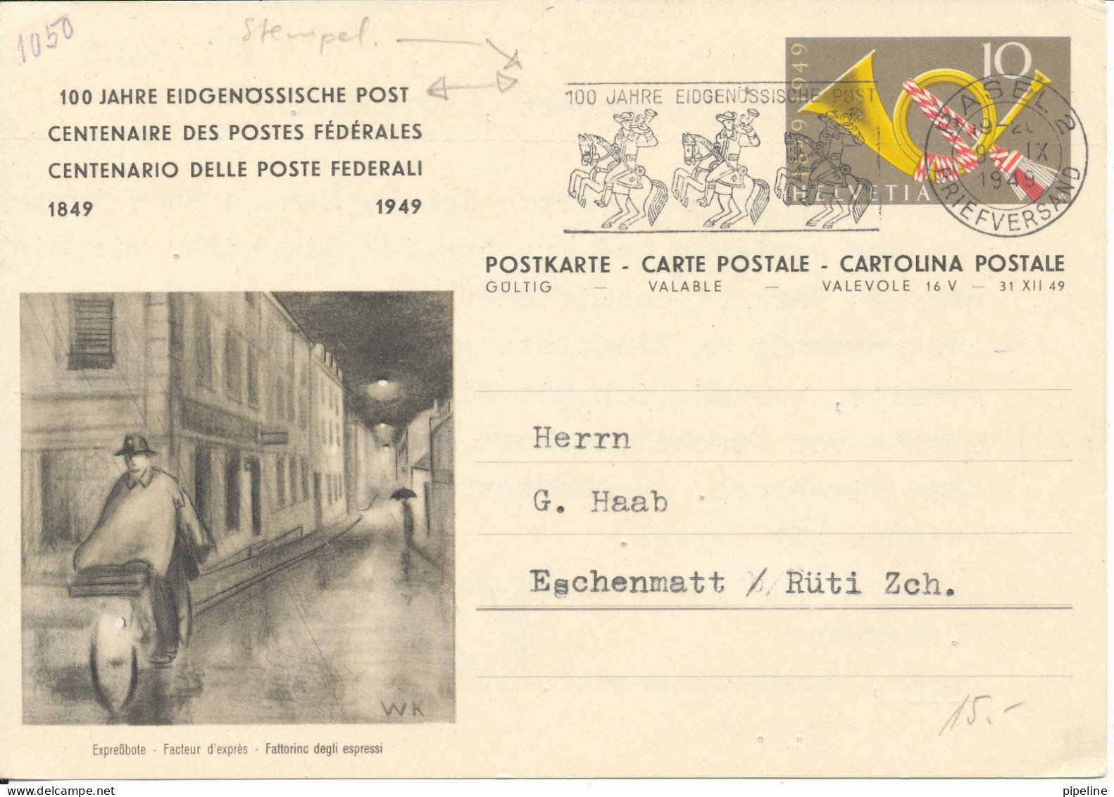 Switzerland Postal Stationery Card Basel 9-9-1949 - Stamped Stationery