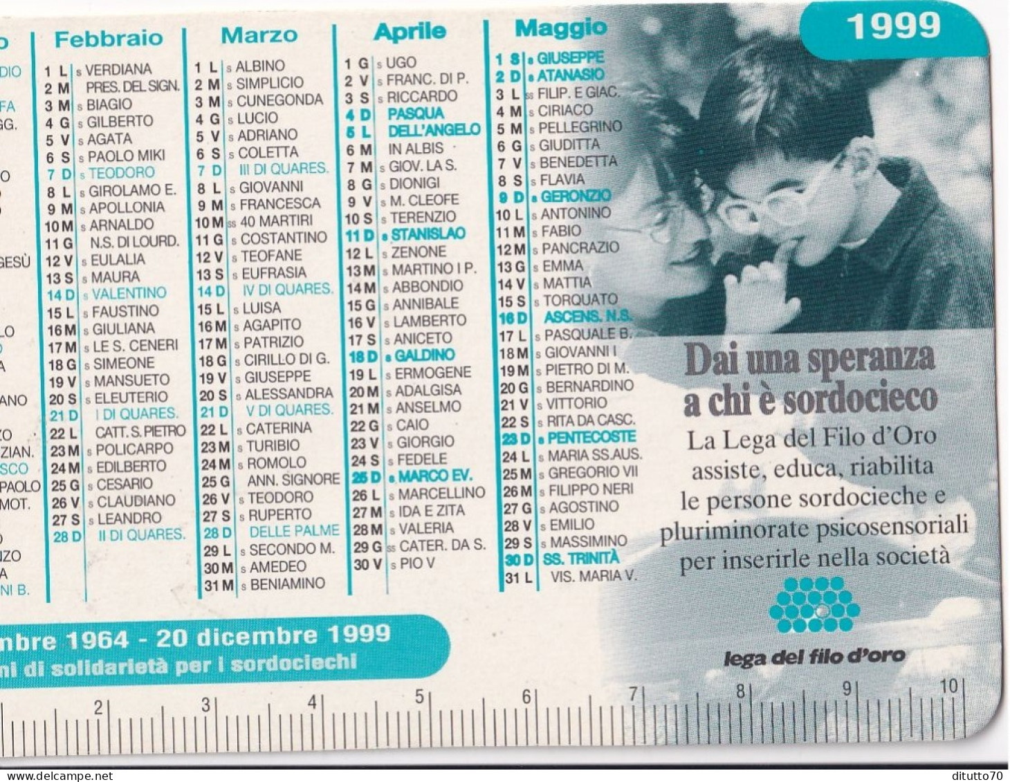 Calendarietto - Lega Filo D'oro - Osimo - Ancona - Anno 1999 - Tamaño Pequeño : 1991-00