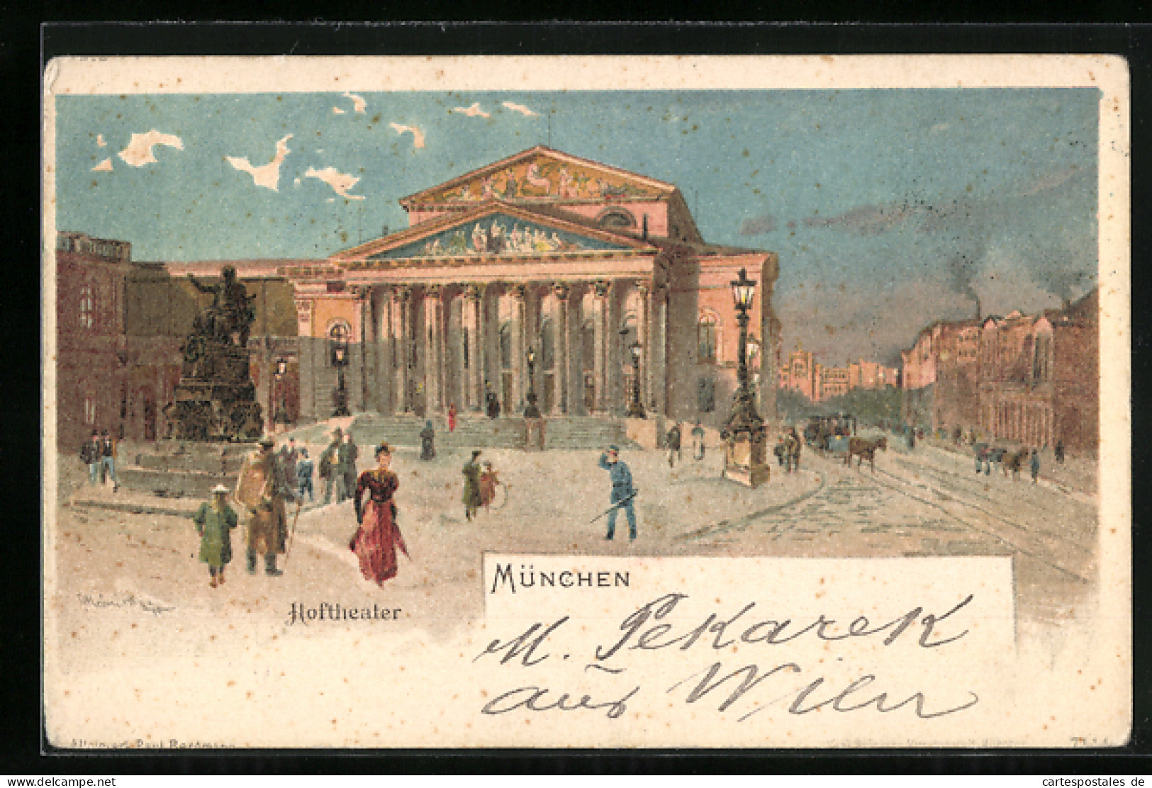 Lithographie München, Hoftheater Auf Dem Max-Joseph-Platz  - Theater