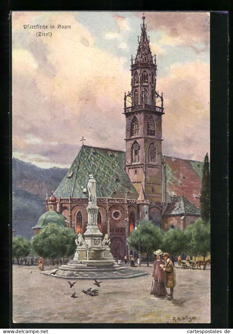 Artista-Cartolina Rudolf Alfred Höger: Bozen, Ansicht Der Pfarrkirche  - Bolzano (Bozen)