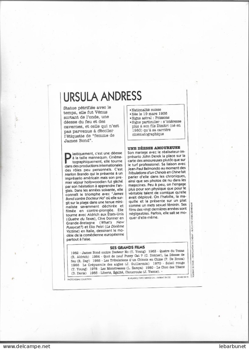 Portrait De Star De Cinéma Ursula Andress - Sin Clasificación