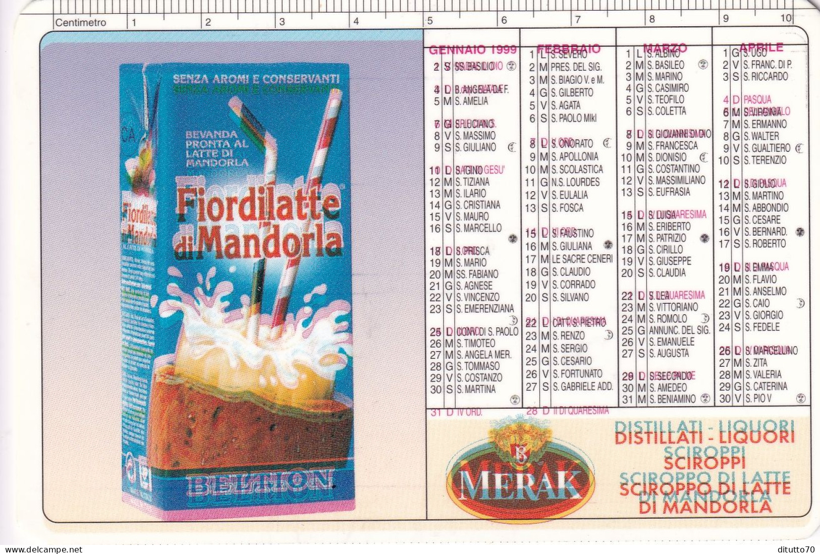 Calendarietto - MERAK - Putignano - Bari - Anno 1999 - Formato Piccolo : 1991-00