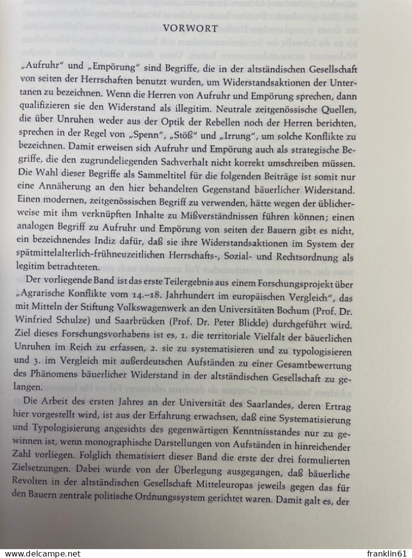 Aufruhr und Empörung? : Studien zum bäuerl. Widerstand im Alten Reich.