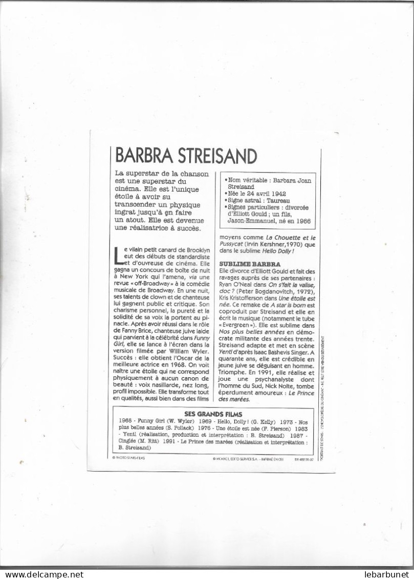 Portrait De Star De Cinéma Barbara Streisand - Ohne Zuordnung