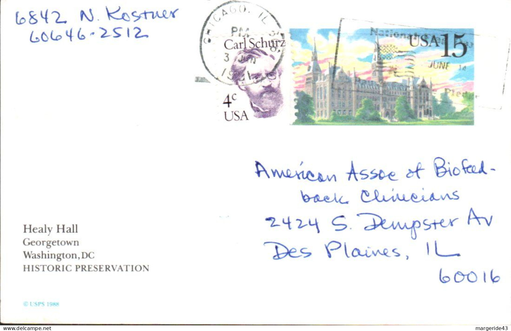 USA ETATS UNIS ENTIER CARTE DE CHICAGO 1991 - Lettres & Documents