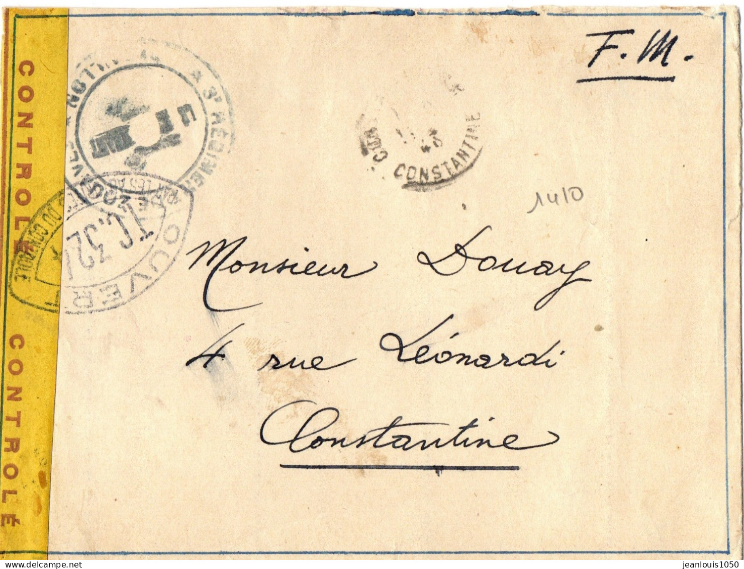 ALGERIE LETTRE EN FRANCHISE MILITAIRE OBLITEREE CONSTANTINE 1943 POUR LOCAL CACHET 3 Eme RGT ZOUAVE CENSURE - Covers & Documents