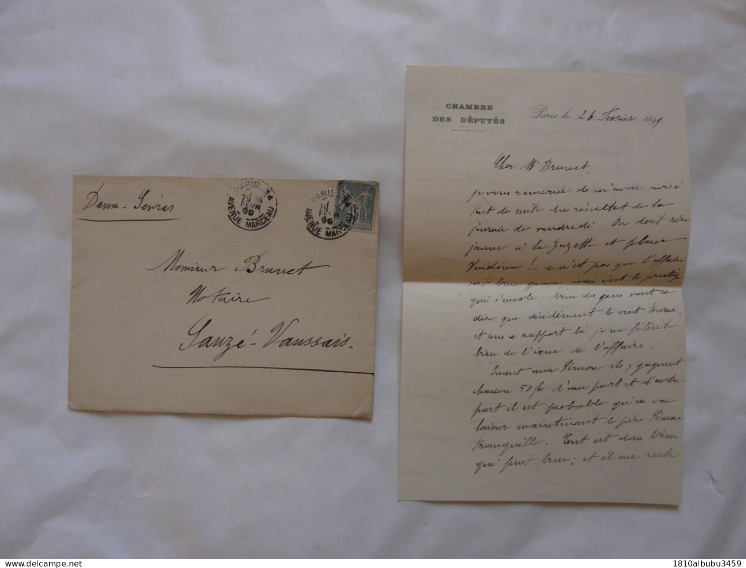 LETTRE Du BARON DE LA CHEVRELIERE (Chambre Des Députés) Au Notaire De SAUZE-VAUSSAIS (79)1899 - Historical Documents