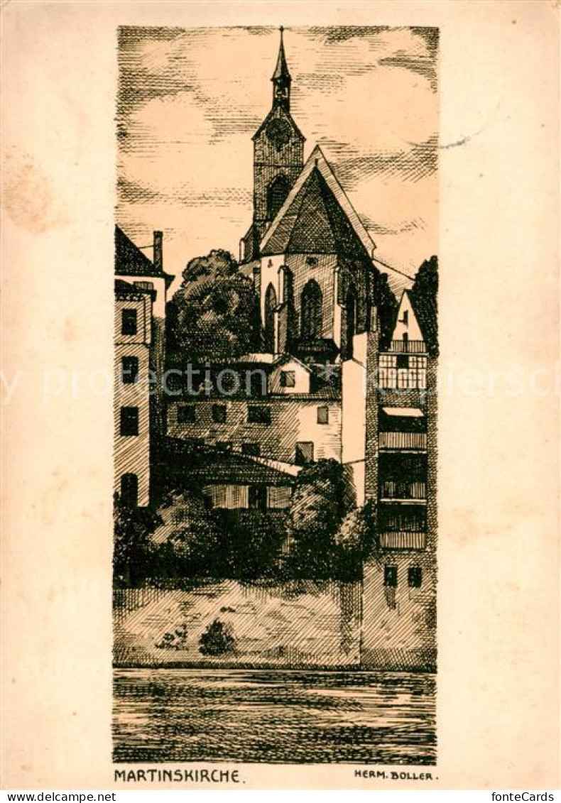 13823973 Alt Basel BS Martinskirche Federzeichnung Alt Basel BS - Sonstige & Ohne Zuordnung