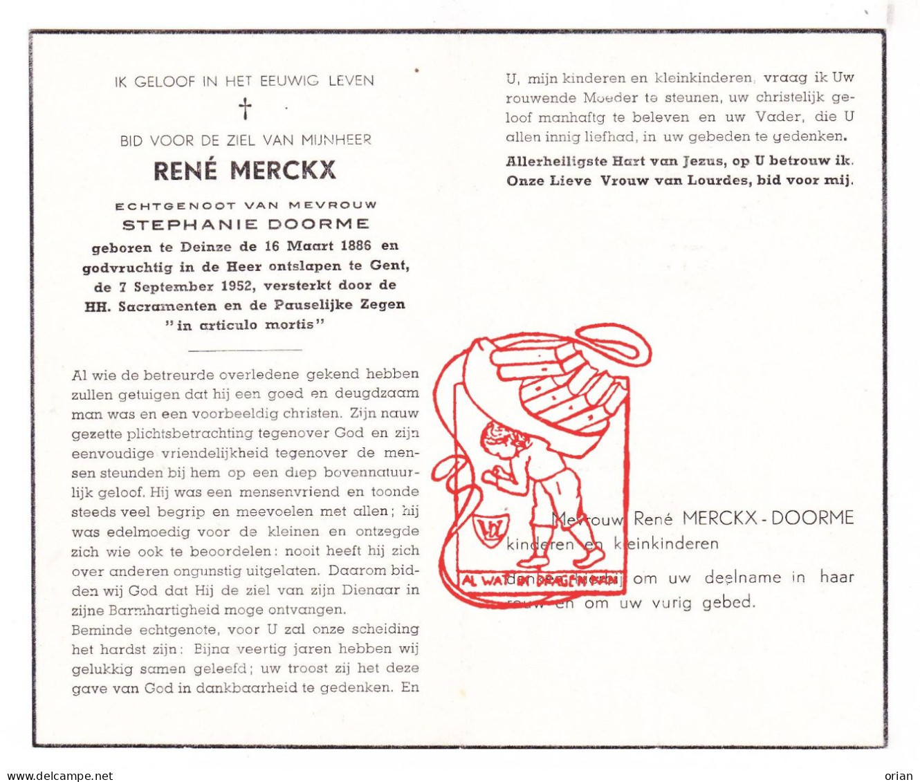 DP René Merckx ° Deinze 1886 † Gent 1952 X Stephanie Doorme - Images Religieuses