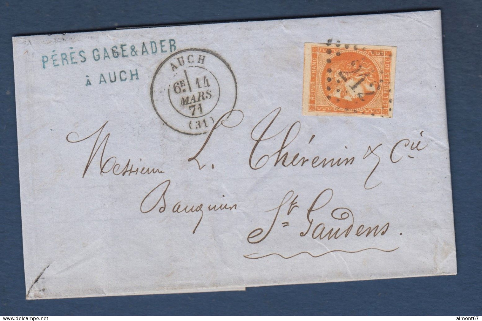 Bordeaux N° 48 Sur Lettre D'Auch Pour St Gaudens - 1870 Emissione Di Bordeaux