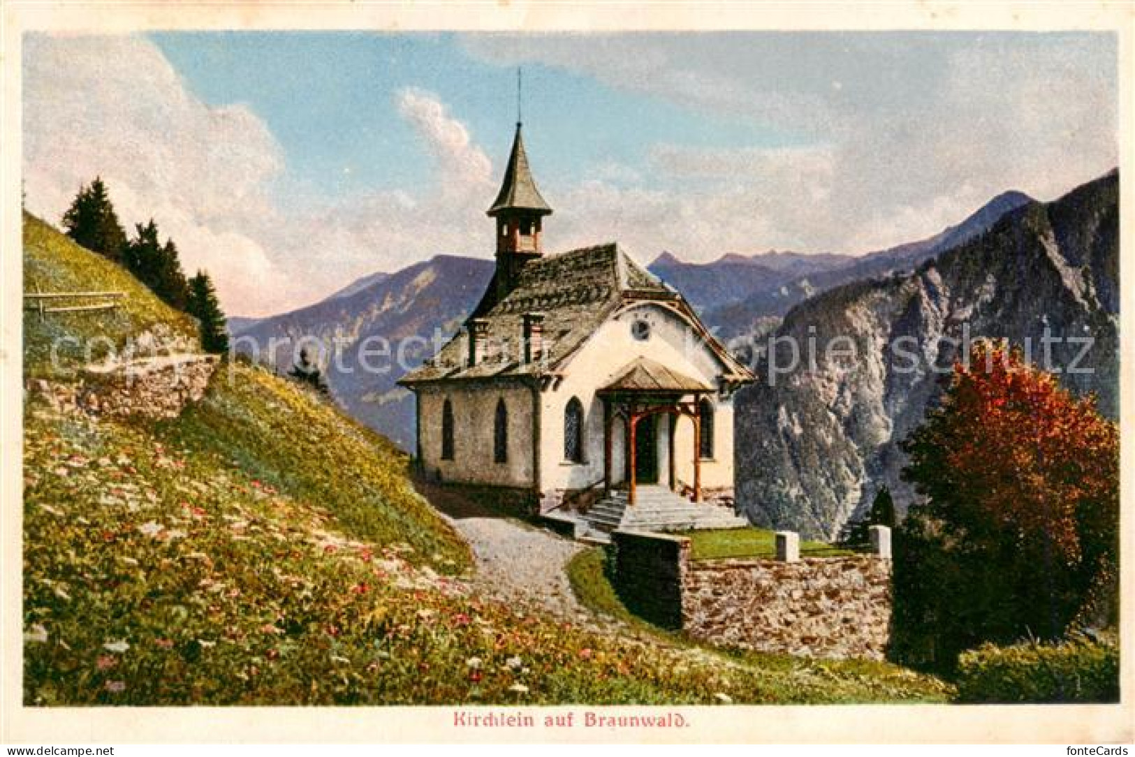 13823668 Braunwald GL Kirchlein Panorama Braunwald GL - Autres & Non Classés