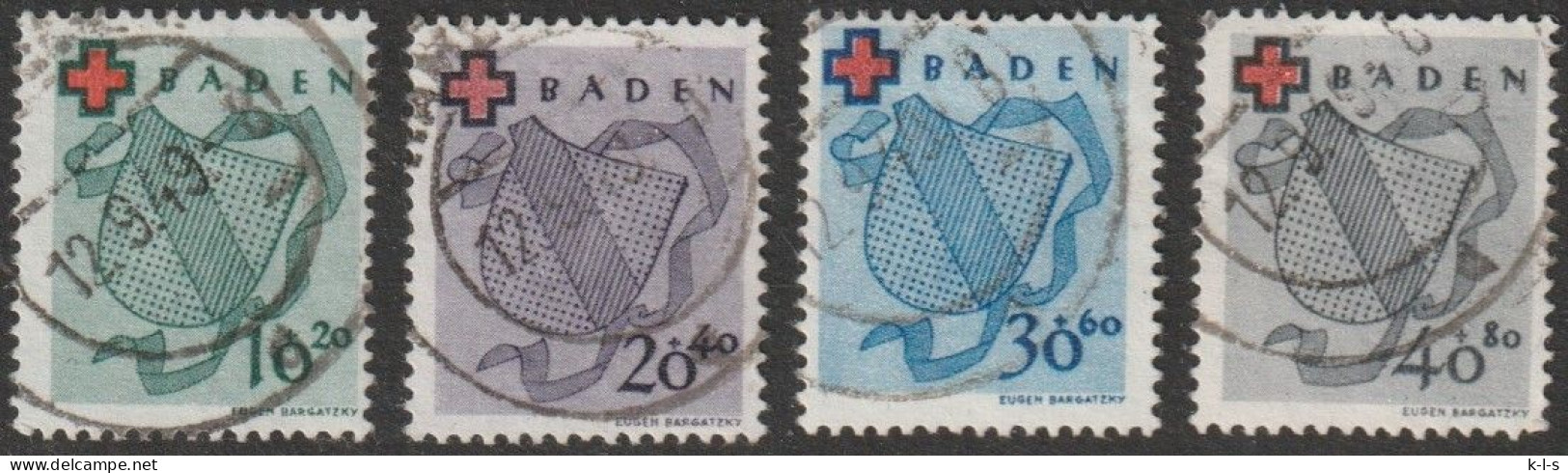 Franz. Zone- Baden: 1949, Mi. Nr. 42-45 A, Deutsches Rotes Kreuz.   Gestpl./used - Bade