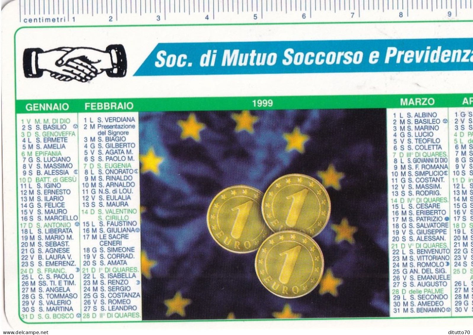 Calendarietto - Soc. Di Mutuo Soccorso E Previdenza - Rovigo - Anno 1999 - Tamaño Pequeño : 1991-00