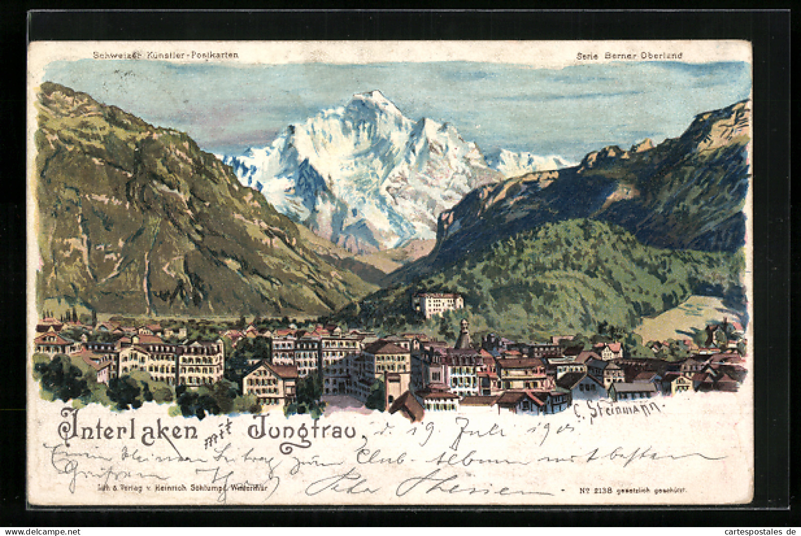 Künstler-AK C. Steinmann Nr. 2138 Unsign.: Interlaken, Gesamtansicht Mit Jungfrau  - Interlaken