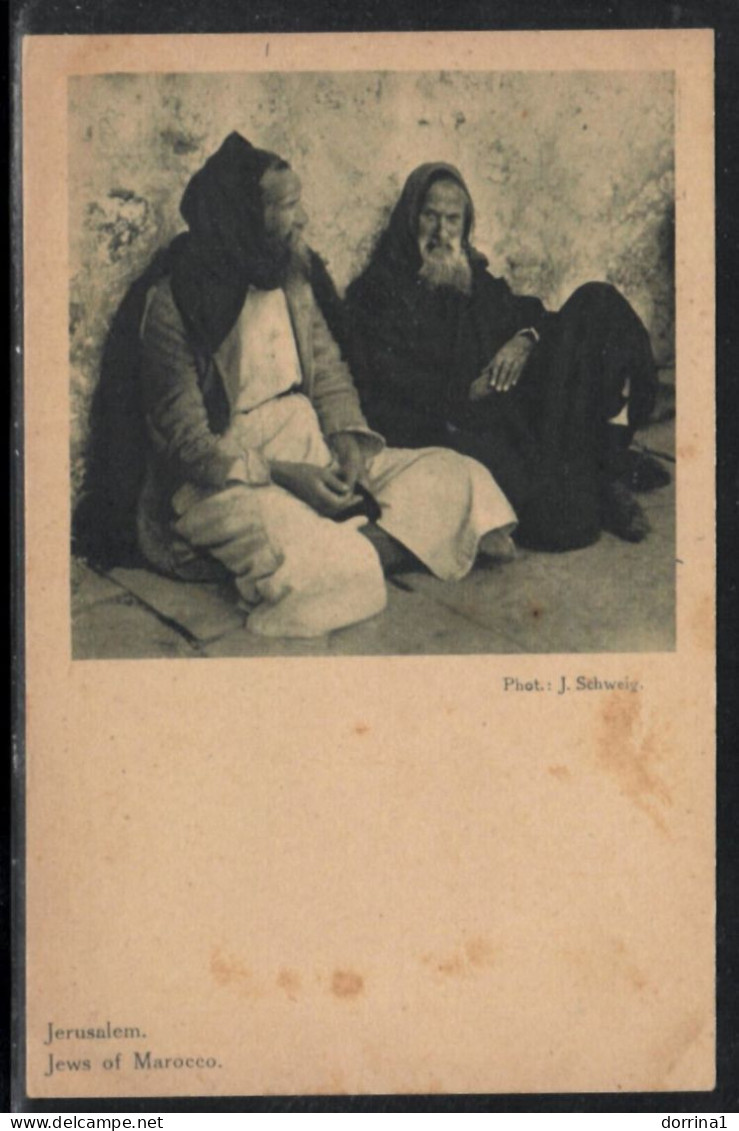 Jews Of Marocco Jerusalem Palestine Israel Jewish Judaica Photo Postcard STAINS - Judaika
