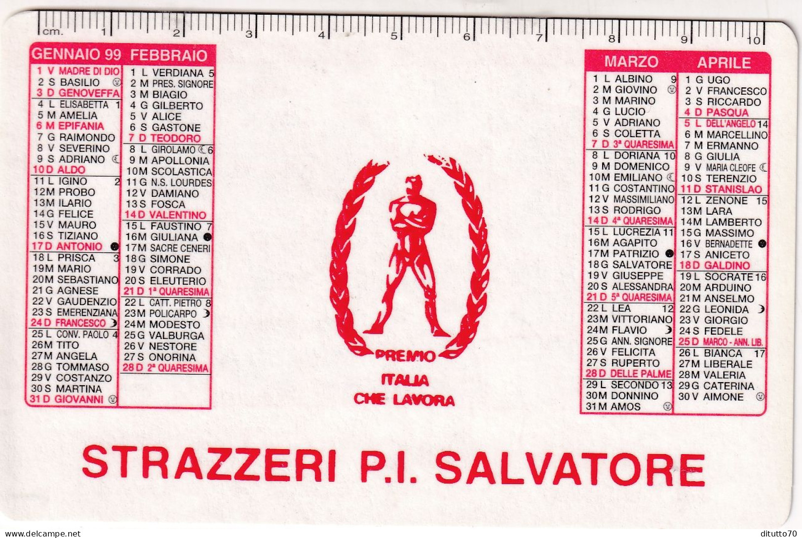 Calendarietto - Strazzeri P.i. Salvatore - Catania- Anno 1999 - Tamaño Pequeño : 1991-00