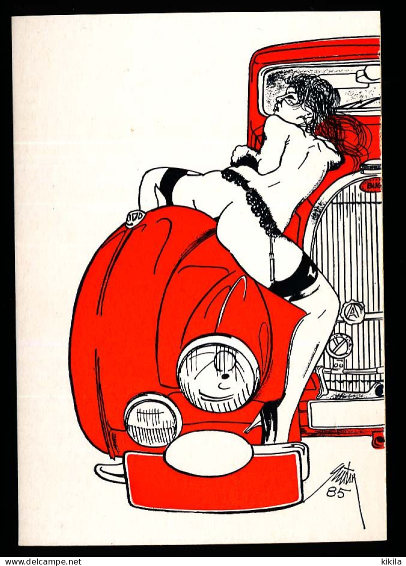 CPSM/CPM 10.5 X 15  Illustrateur E. QUENTIN (3) 1985 Femme Dénudée à Cheval Sur Une Aile D'automobile Colorée - Quentin