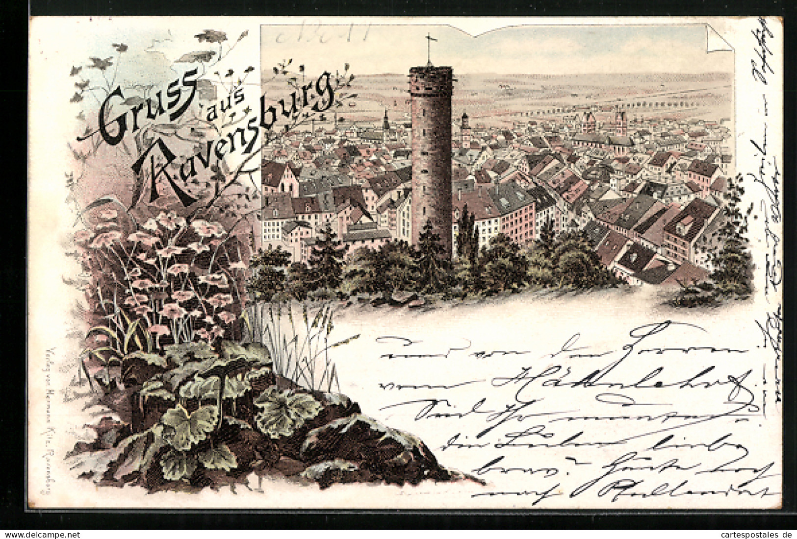 Lithographie Ravensburg, Teilansicht Mit Turm  - Ravensburg