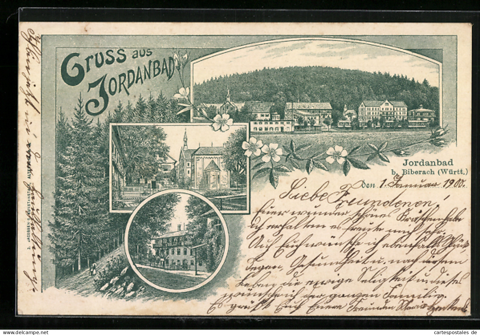 Lithographie Jordanbad Bei Biberach, Ortsansicht, Strassenpartie  - Biberach